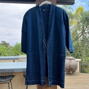 Denim/cotton dark blue over shirt/cardigan with tie